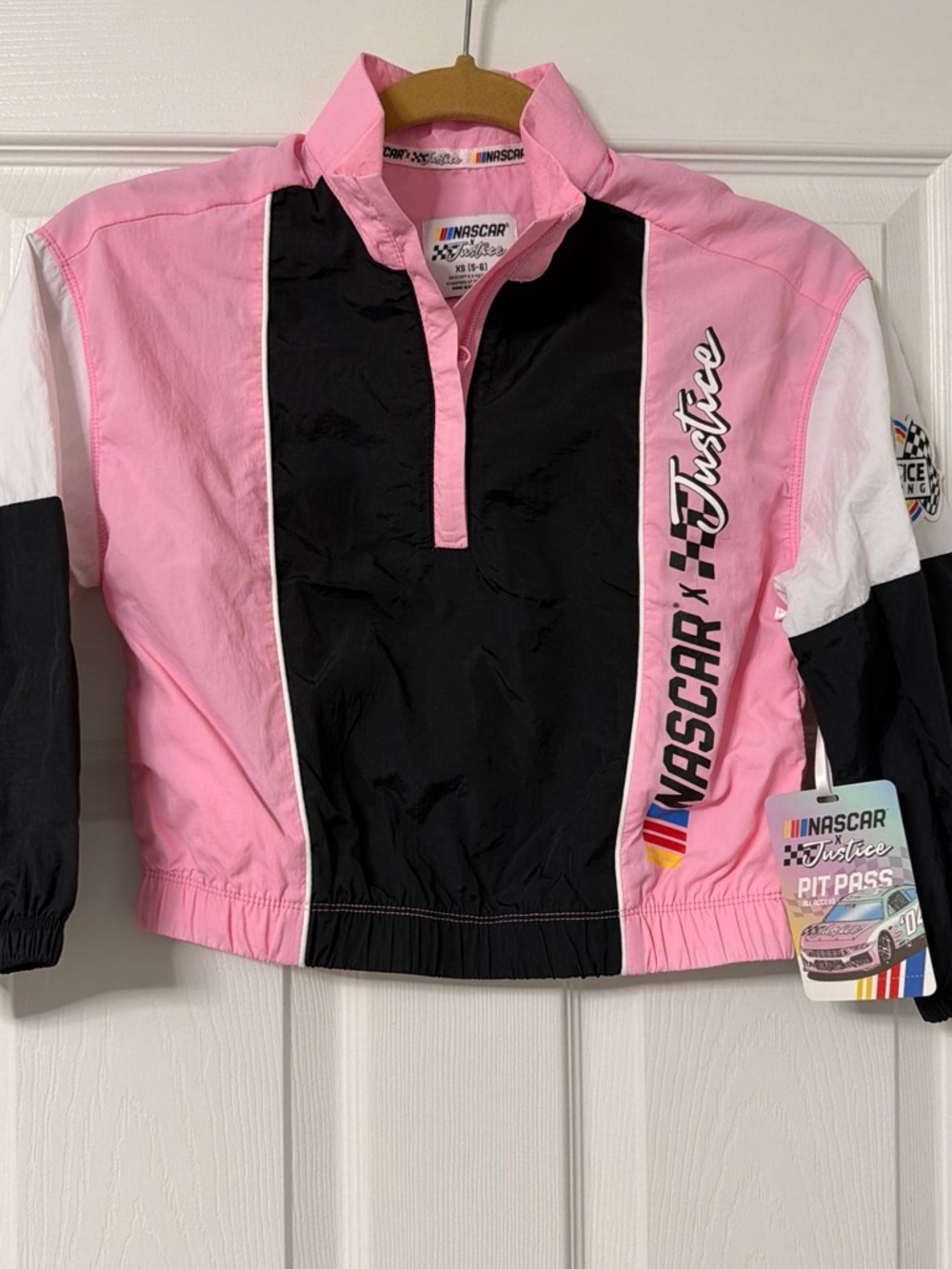 Justice NASCAR Pullover Jacket in Pink, Black & White